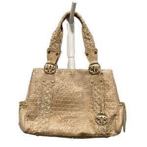 Farrutx Tan Crocodile Textured Shoulder Bag